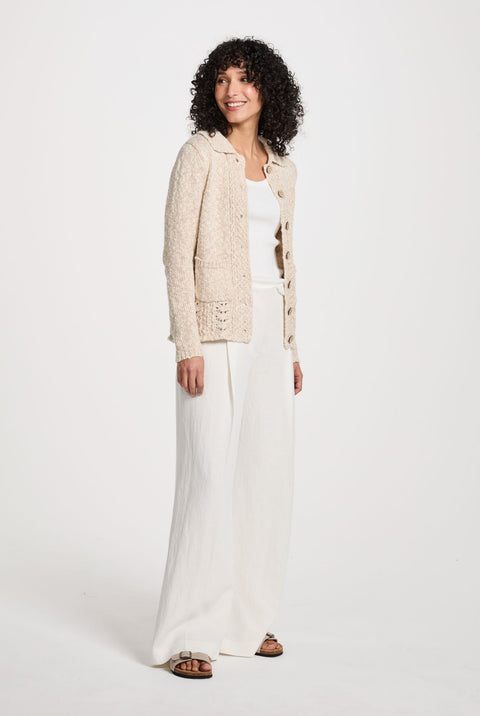 Danu Cotton-Linen Collared Cardigan - Cream
