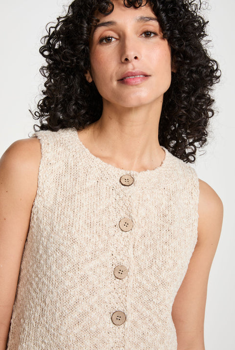 Ainé Cotton-Linen Sleeveless Cardigan - Cream