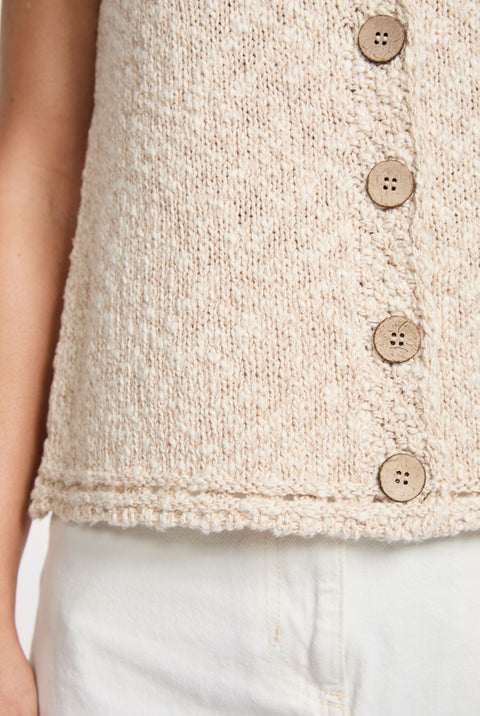 Ainé Cotton-Linen Sleeveless Cardigan - Cream