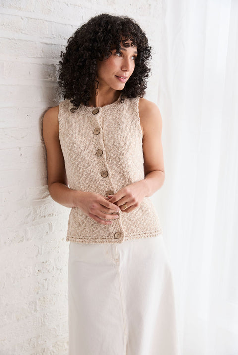 Ainé Cotton-Linen Sleeveless Cardigan - Cream