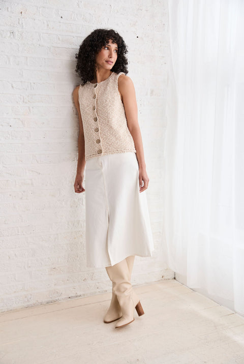 Ainé Cotton-Linen Sleeveless Cardigan - Cream