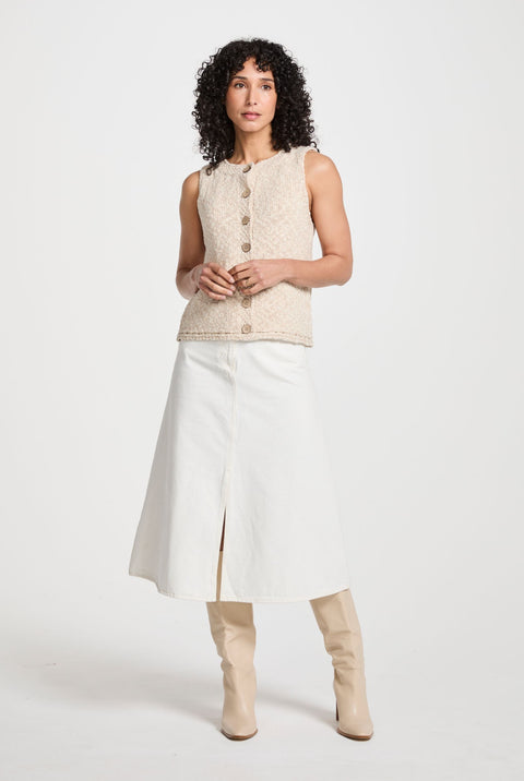 Ainé Cotton-Linen Sleeveless Cardigan - Cream