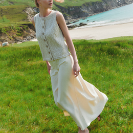 Ainé Ärmellose Strickjacke aus Baumwoll-Leinen - Creme