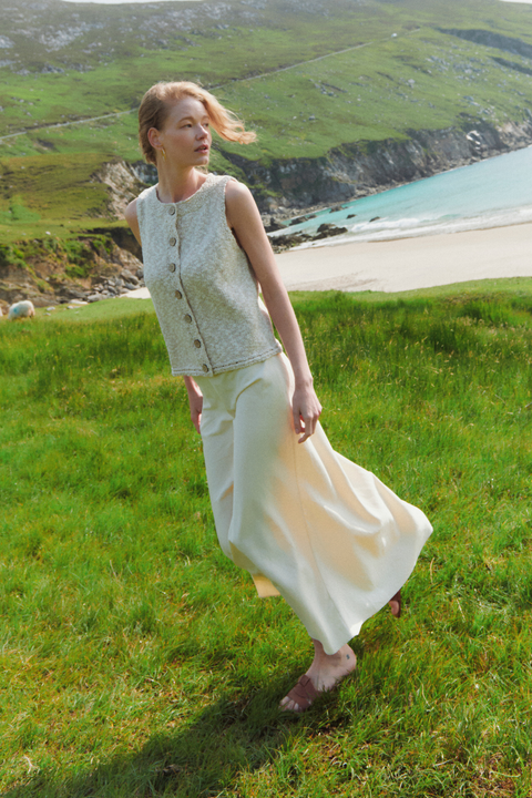 Ainé Cotton-Linen Sleeveless Cardigan - Cream