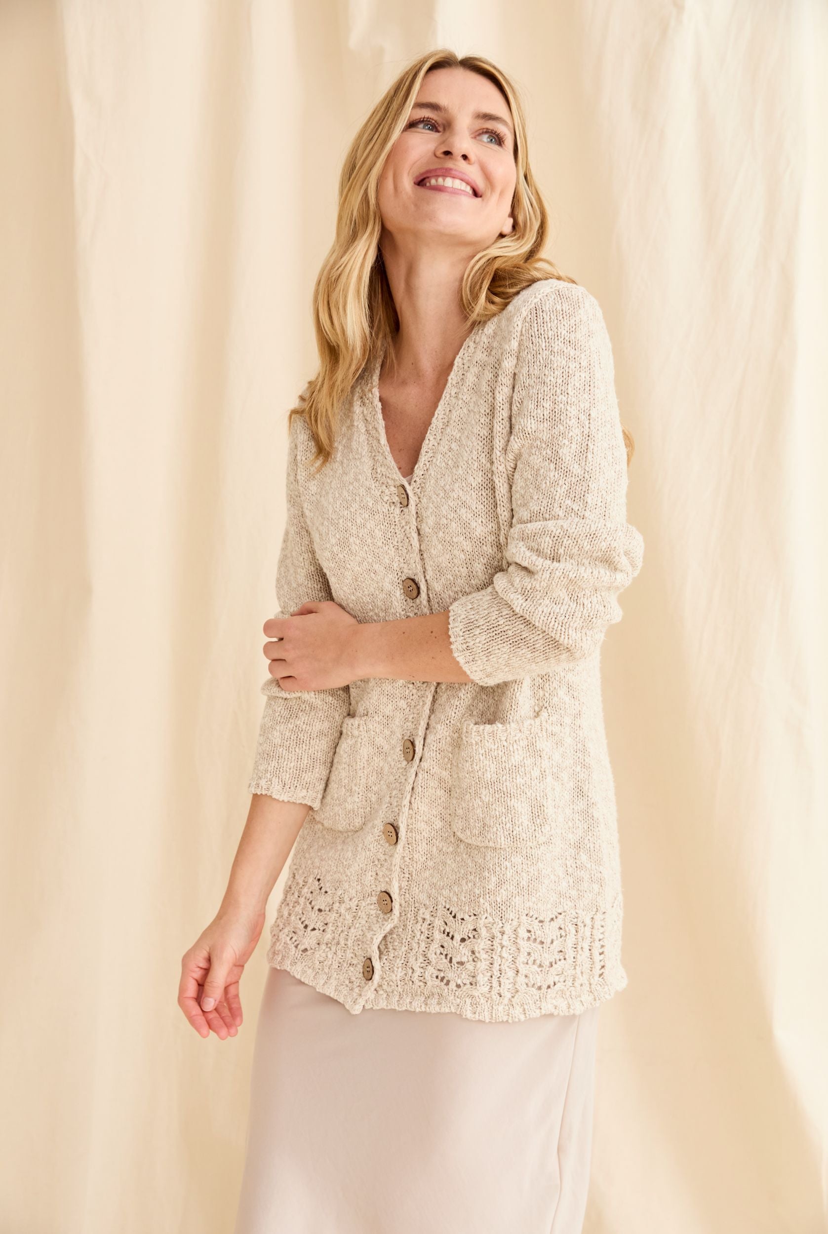 Eriu Cotton-Linen Long Line Cardigan Cream