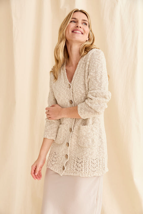 Eriu Cotton-Linen Long Line Cardigan - Cream