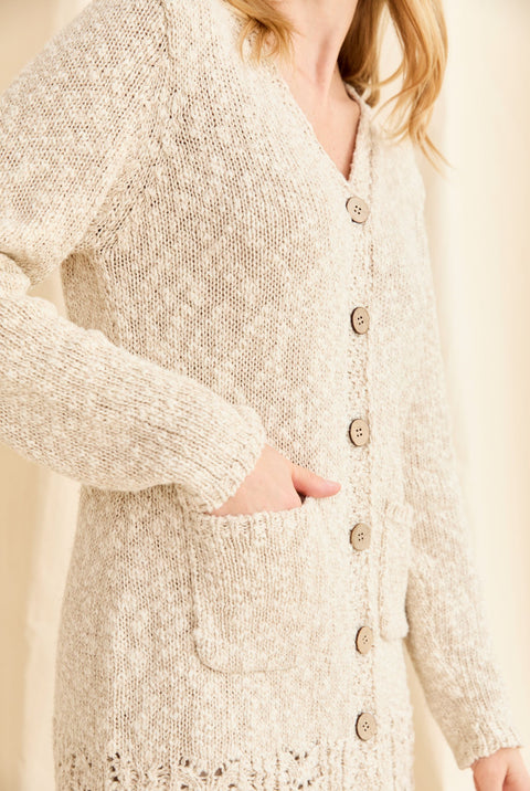 Eriu Cotton-Linen Long Line Cardigan - Cream