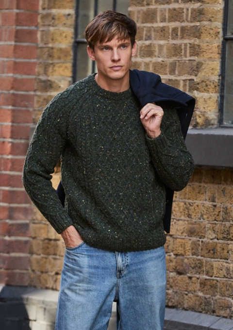 Setanta Donegal Tweed Crew Mens Sweater - Green