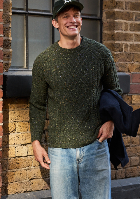 Setanta Donegal Tweed Crew Mens Sweater - Green