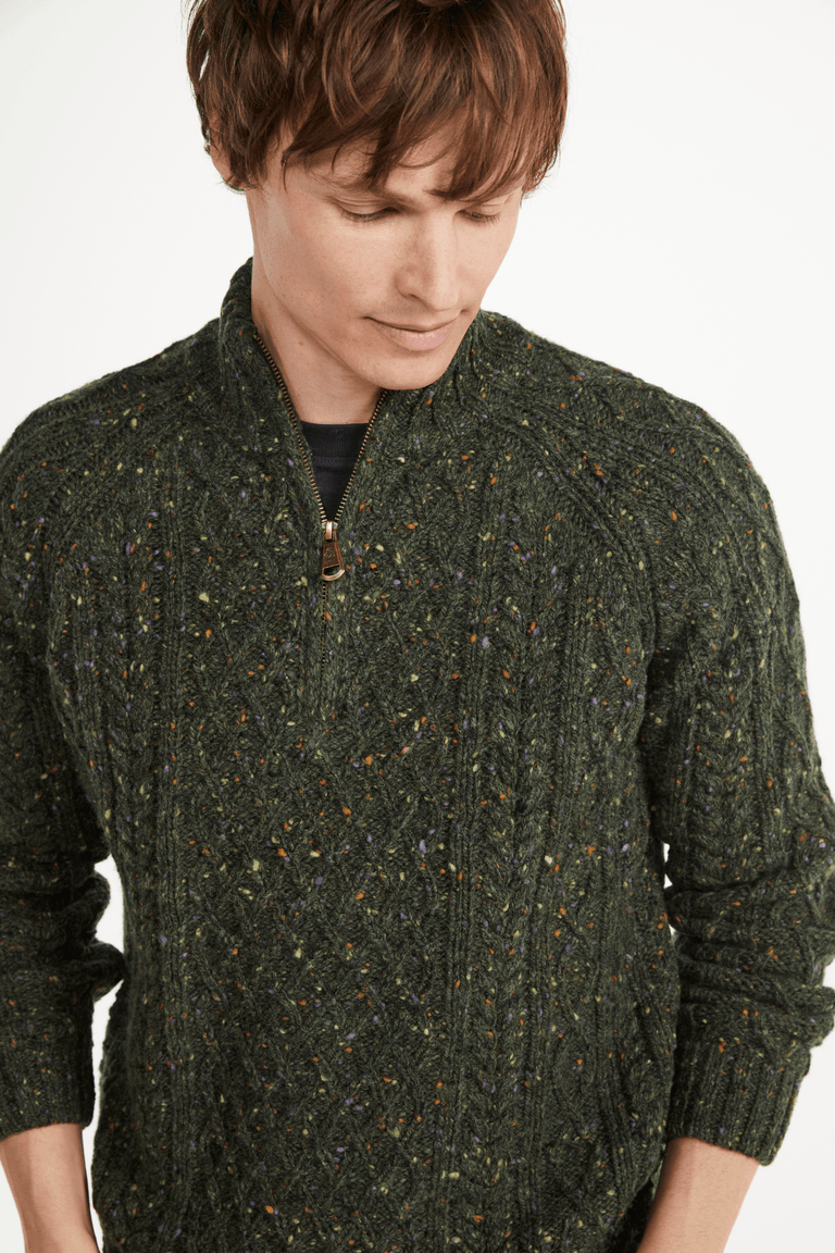 Fionn Tweed Mens Zip Troyer - Green
