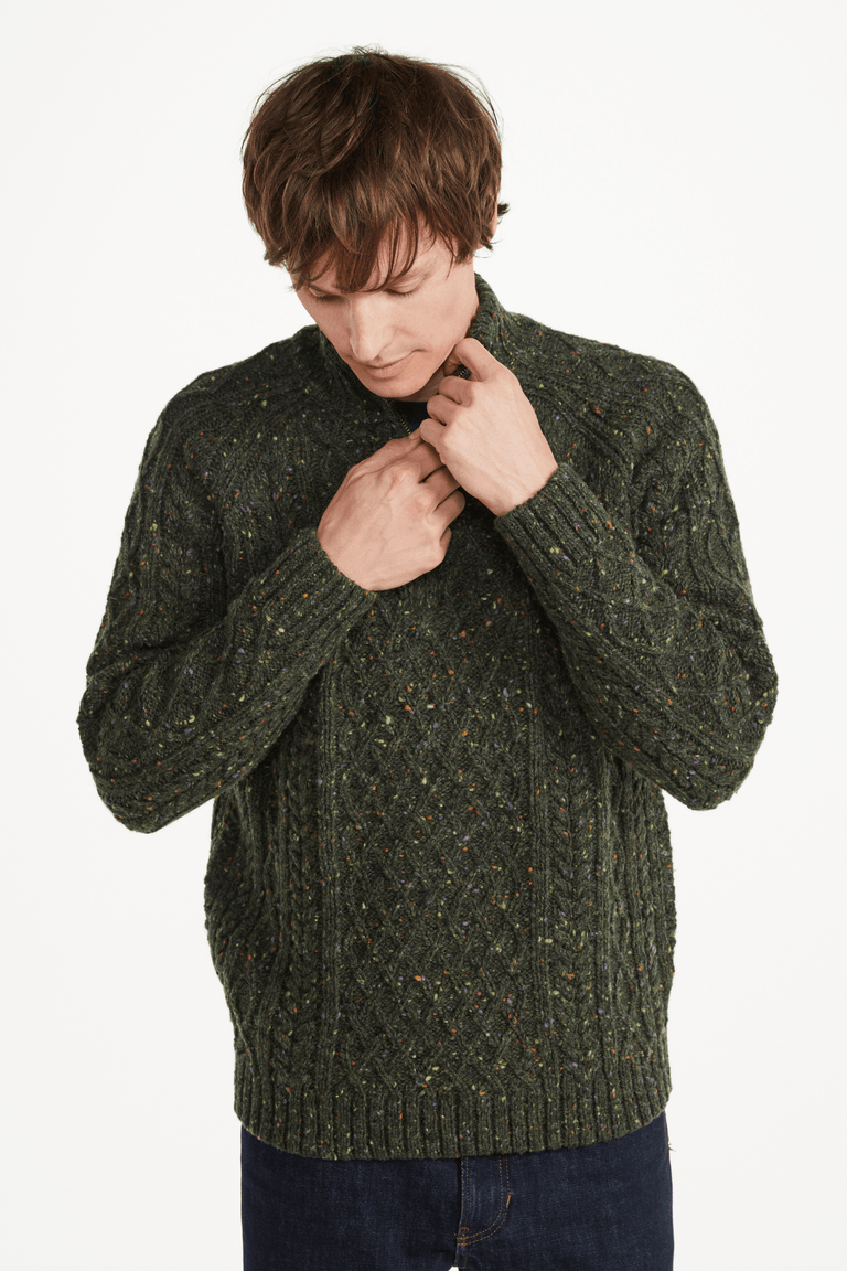 Fionn Tweed Mens Zip Troyer - Green
