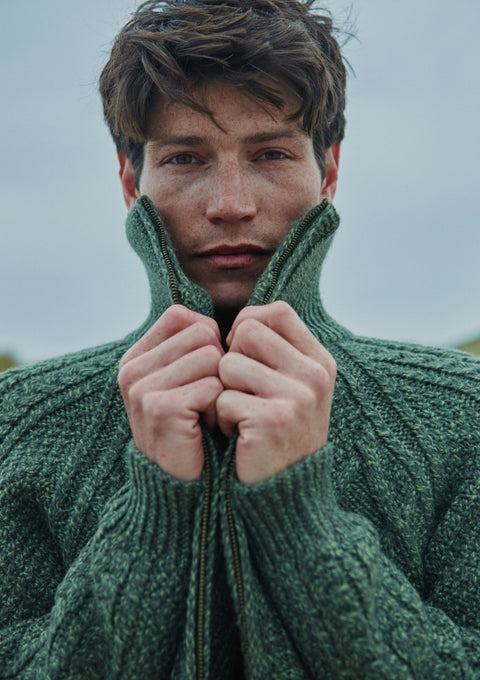 Merino wool, sweater, Ireland, Aran, jumper, Pullover, men's cardigan, Ireland, knitwear,cable knit, cardigan,green,boyfriend