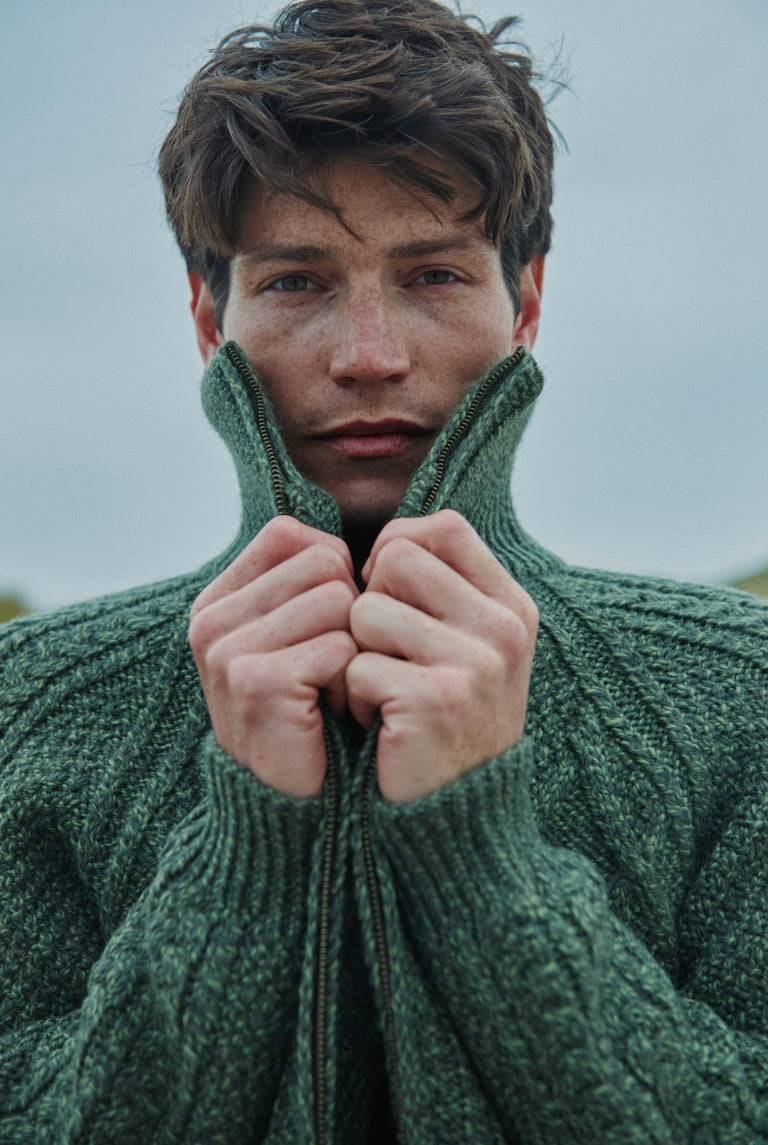 Cardigan à fermeture éclair Aran pour homme Brannock - Vert