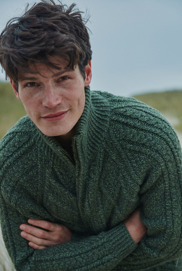 Brannock Herren Aran Reißverschluss Strickjacke - Grün