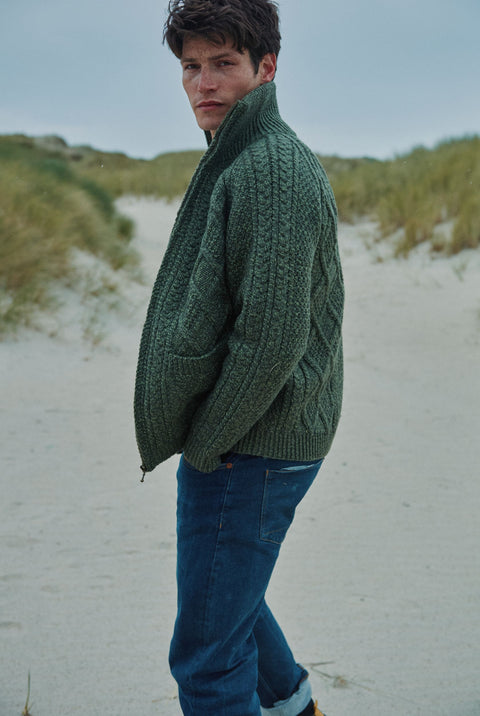 Cardigan à fermeture éclair Aran pour homme Brannock - Vert