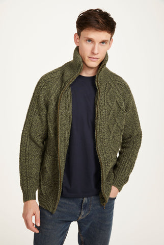 Brannock Men's Aran Zipper Cardigan - Green