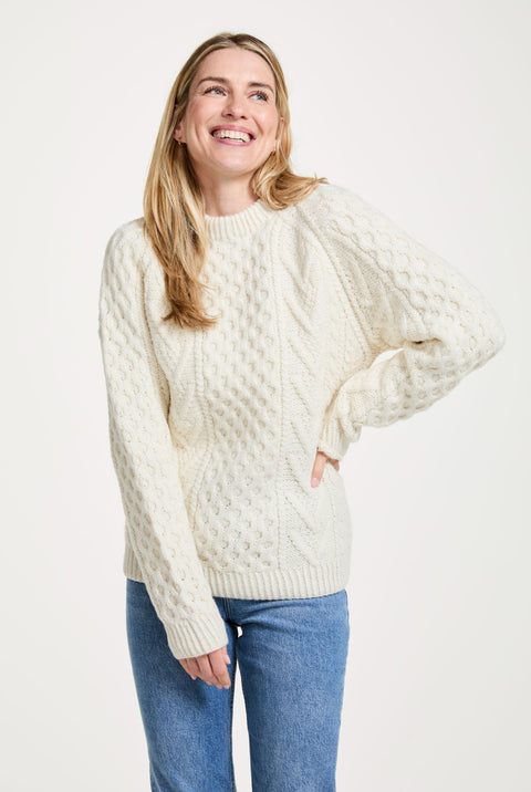 Kilronan Aran Ladies Honeycomb Sweater - Cream