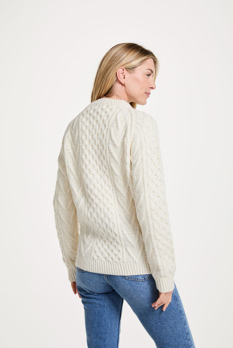 Kilronan Aran Ladies Honeycomb Sweater - Cream