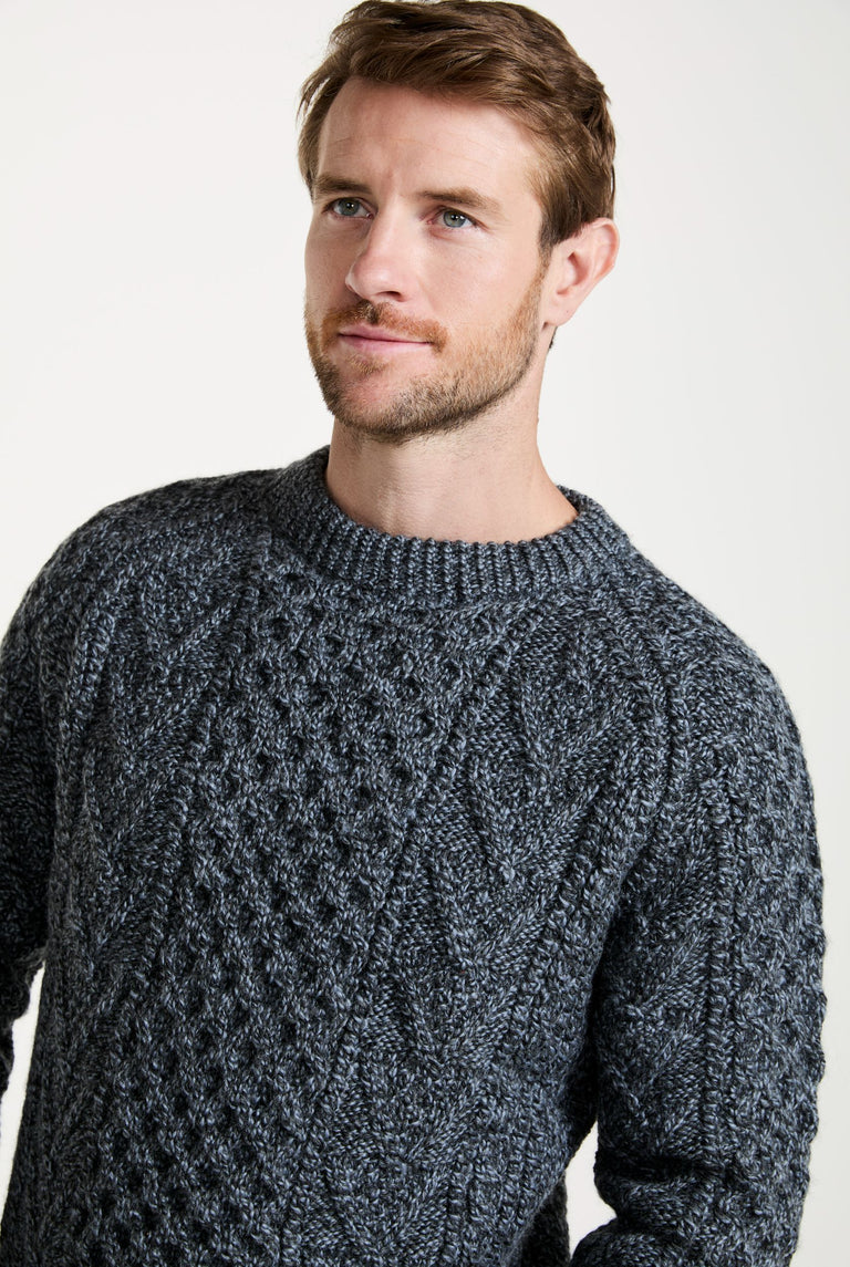 Kilronan Aran Mens Honeycomb Sweater - Charcoal