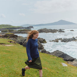 Kilronan Aran Ladies Honeycomb Sweater - Navy