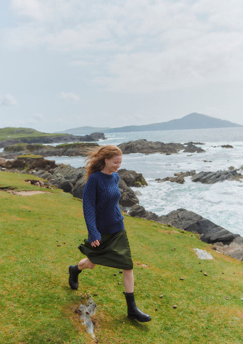 Kilronan Aran Ladies Honeycomb Sweater - Navy