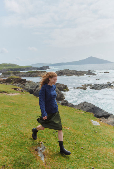 Kilronan Aran Ladies Honeycomb Sweater - Navy