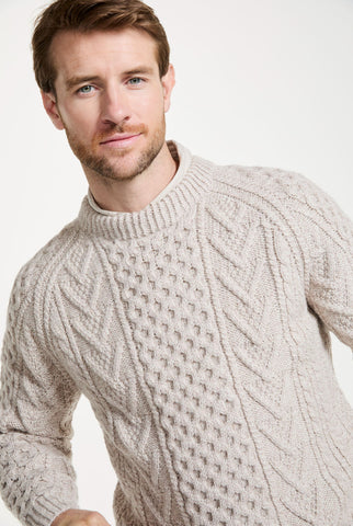 Kilronan Aran Mens Honeycomb Sweater - Oat