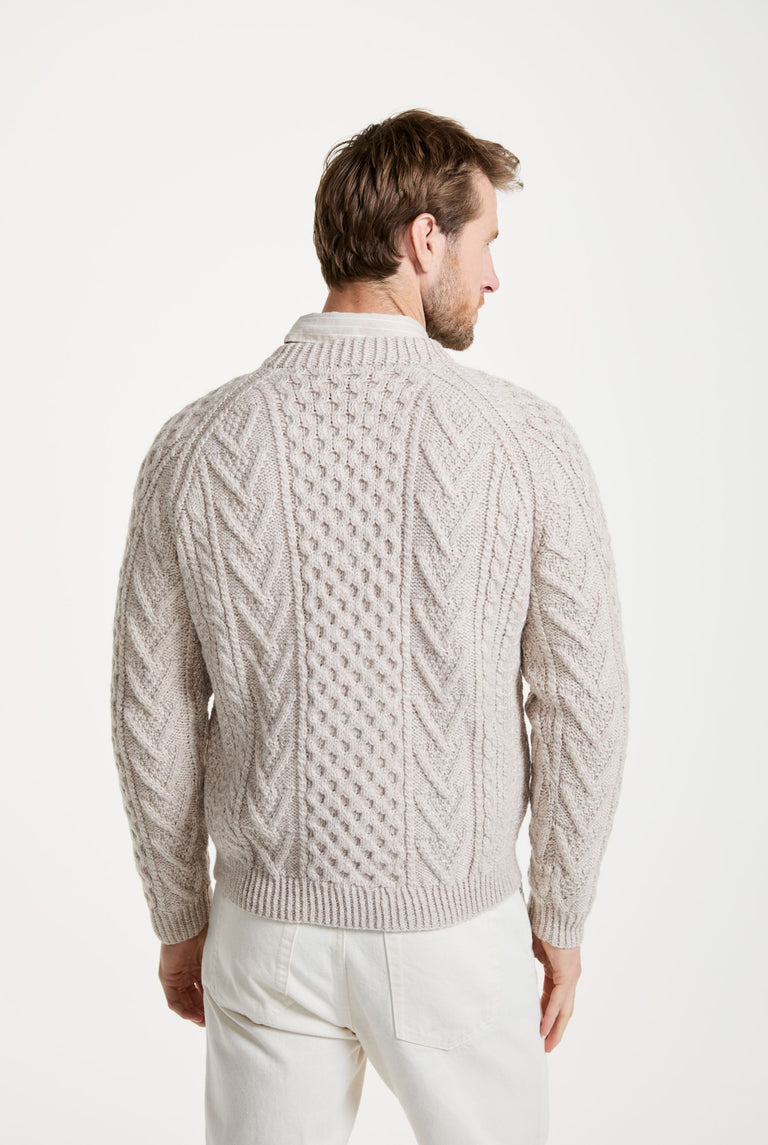 Kilronan Aran Mens Honeycomb Sweater - Oat