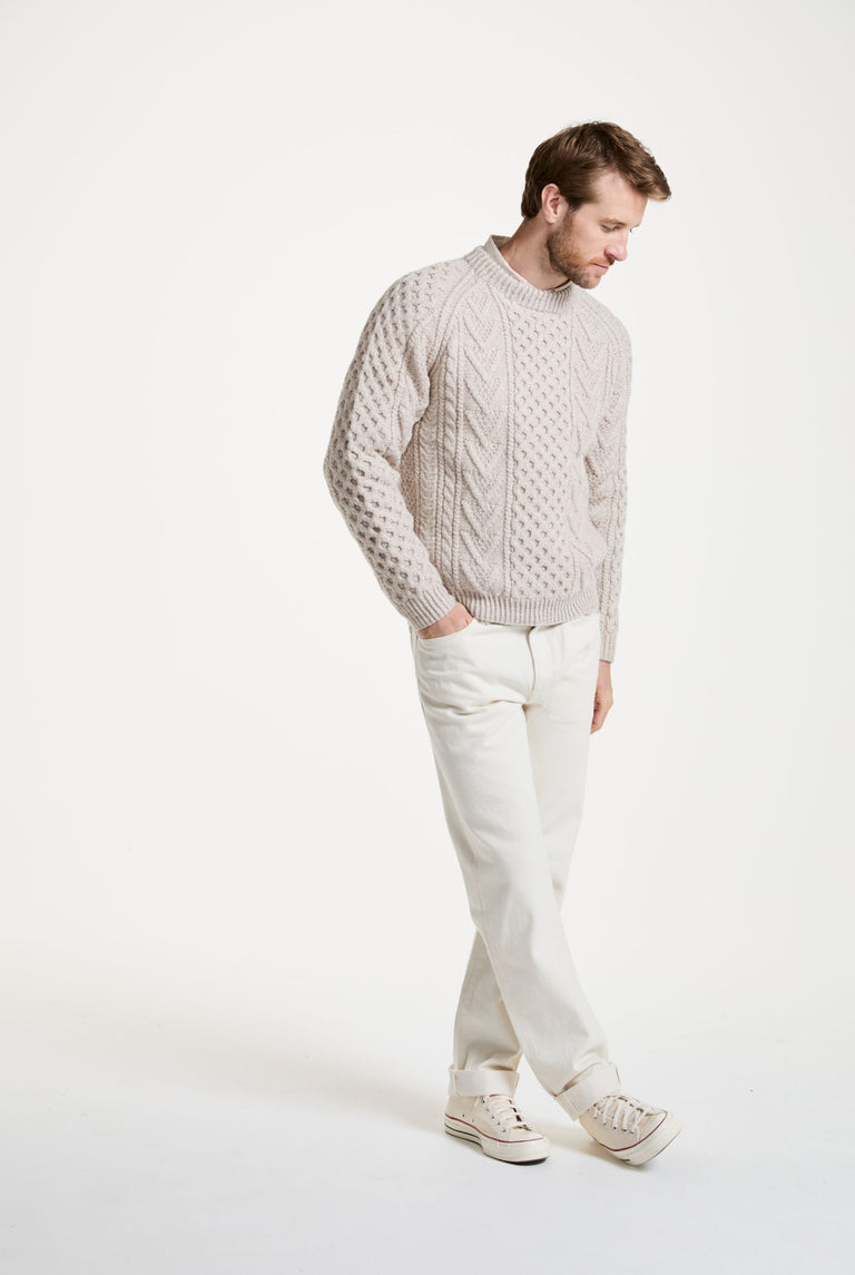 Kilronan Aran Mens Honeycomb Sweater - Oat