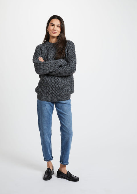 Merino wool, Charcoal, unisex, wool jumper, Irish wool jumper, made in Ireland, knitwear, crew neck sweater,aran