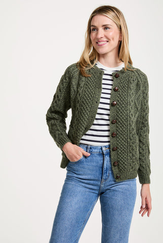 Breaffy Ladies Aran Cardigan - Green