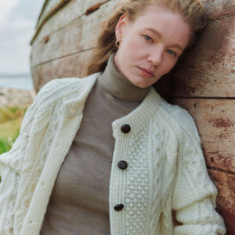 Breaffy Damen Aran Strickjacke - Creme