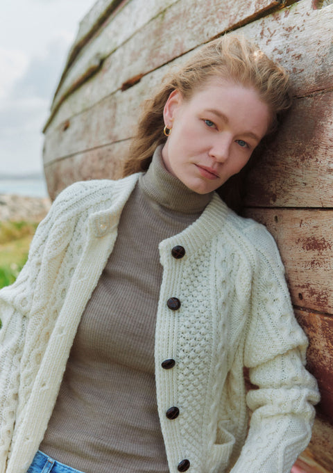 Breaffy Ladies Aran Cardigan - Cream