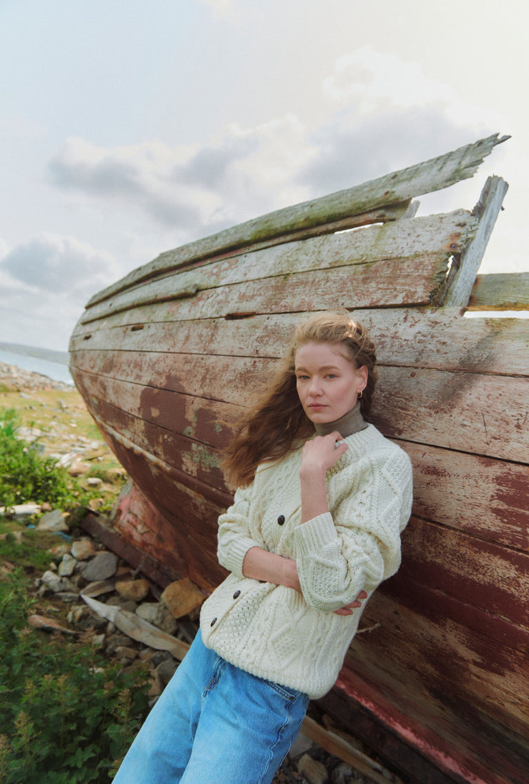 Breaffy Ladies Aran Cardigan - Cream