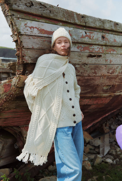 Breaffy Ladies Aran Cardigan - Cream