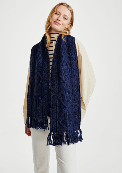 Merino wool, scarf, oat, knitwear, gift, ladies scarf, aran scarves, hat & scarves, wool scarf, blue, unisex