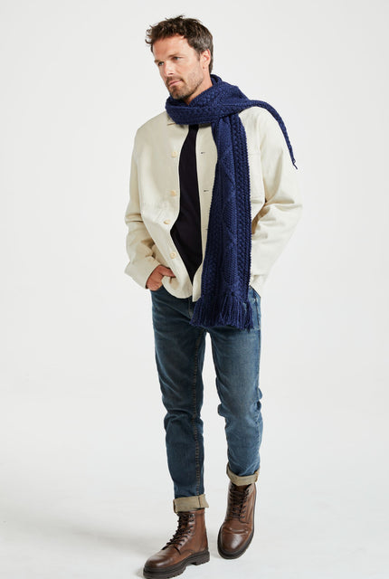 Merino wool, scarf,aran scarf, knitwear, made in Ireland, Hat & Scarf, gift, wool scarves, handknit, blue