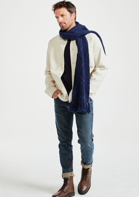 Merino wool, scarf,aran scarf, knitwear, made in Ireland, Hat & Scarf, gift, wool scarves, handknit, blue