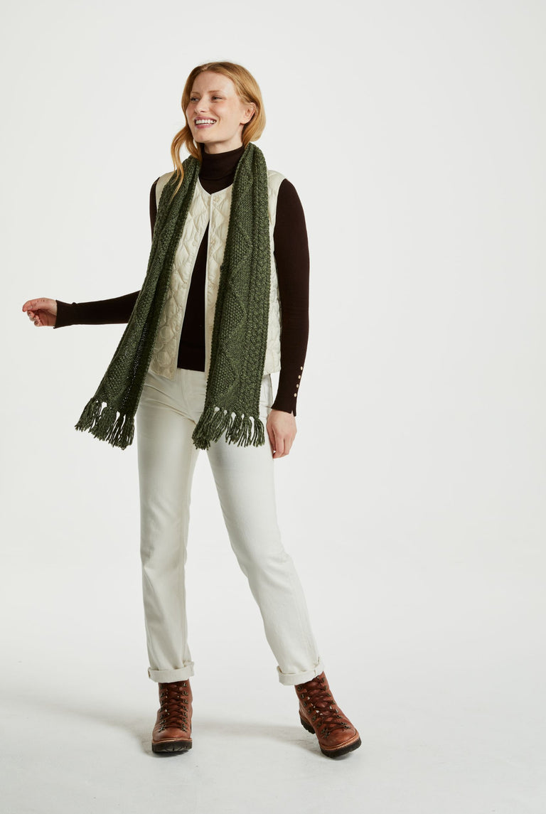 Merino wool, scarf, oat,  knitwear, gift, ladies scarf, aran scarves, hat & scarves, wool scarf, green