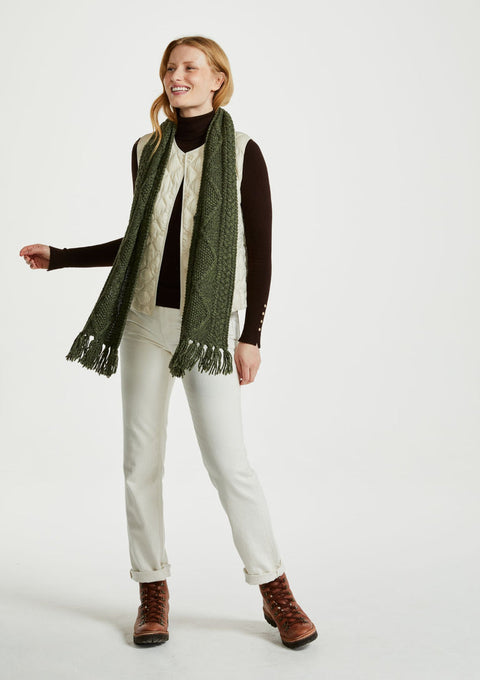 Merino wool, scarf, oat,  knitwear, gift, ladies scarf, aran scarves, hat & scarves, wool scarf, green