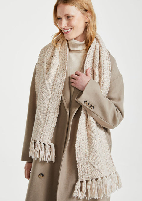 Merino wool, scarf, oat,  knitwear, gift, ladies scarf, aran scarves, hat & scarves, wool scarf
