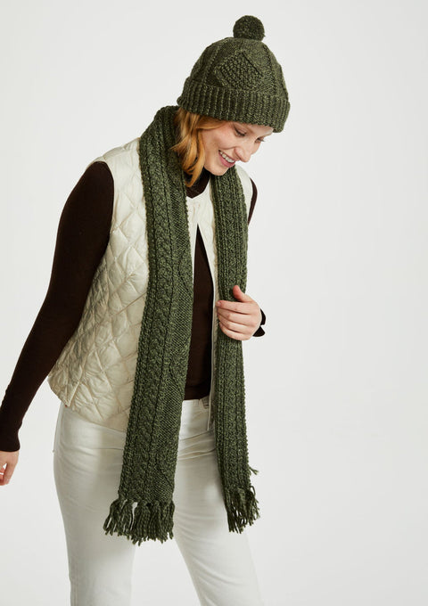 merino wool, scarf, oat,  knitwear, gift, ladies scarf, aran scarves, hat & scarves, wool scarf,green