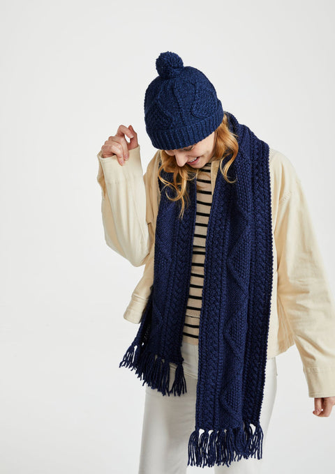 merino wool, scarf, oat,  knitwear, gift, ladies scarf, aran scarves, hat & scarves,wool scarf,navy