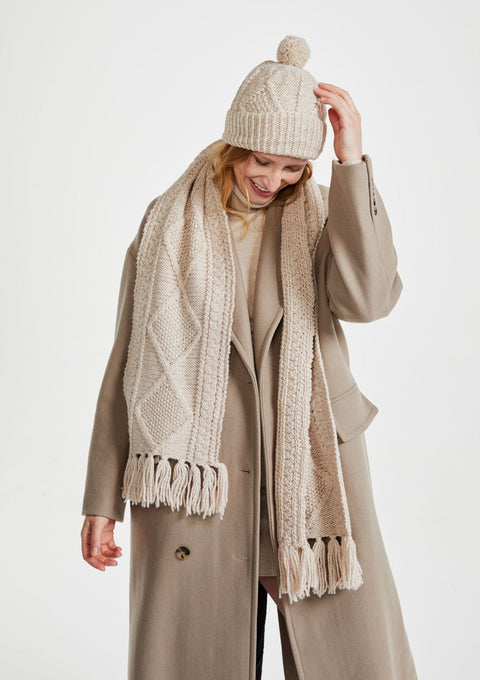 merino wool, scarf, oat,  knitwear, gift, ladies scarf, aran scarves, hat & scarves,wool scarf
