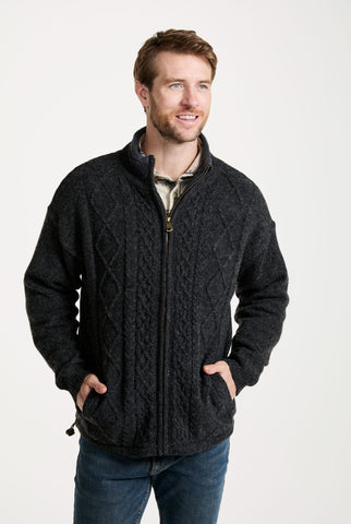 Farmleigh Lined Wool Mens Cardigan - Grey