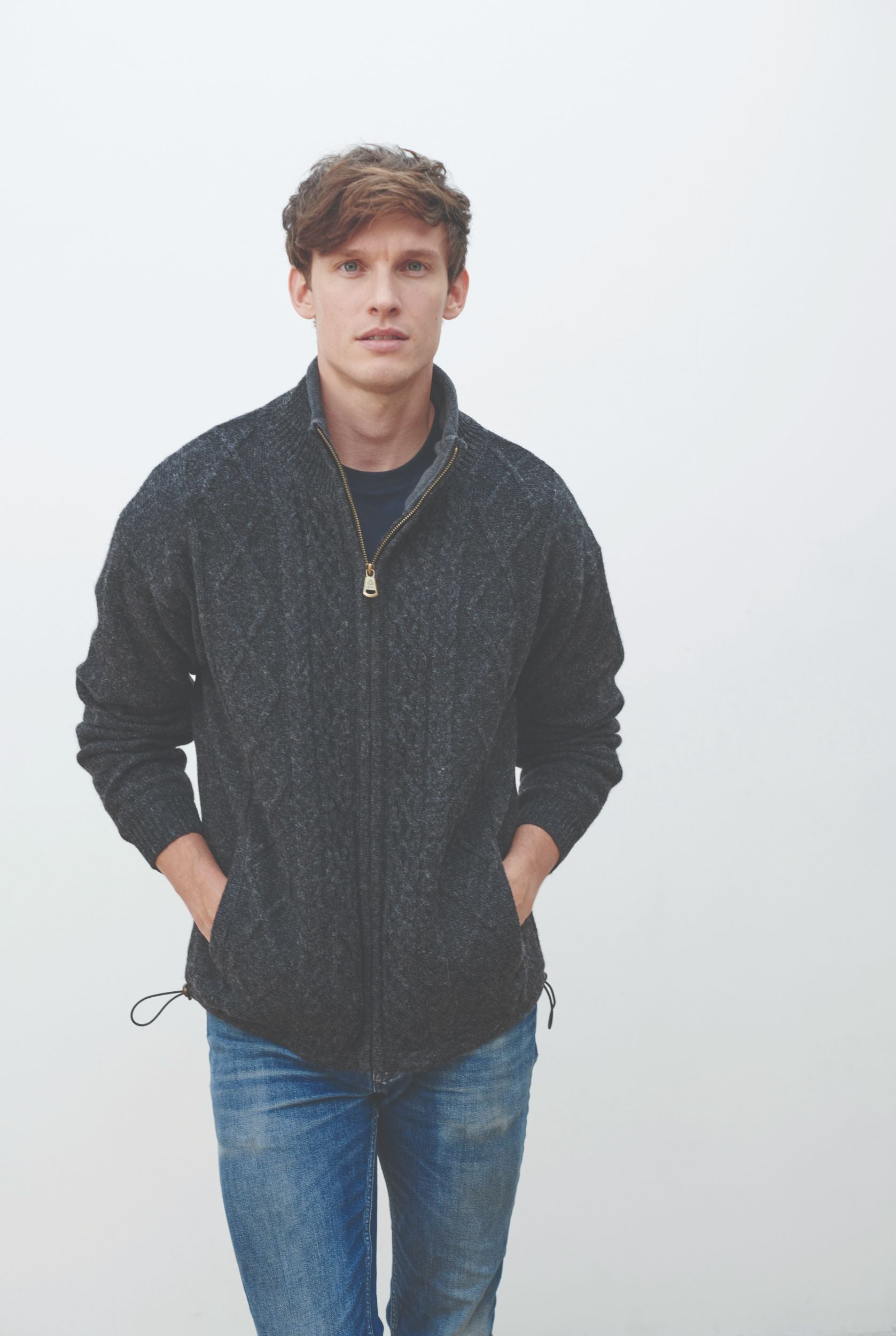 Farmleigh Lined Wool Mens Cardigan Grey