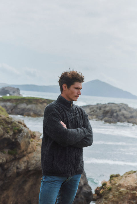 Farmleigh Lined Wool Mens Cardigan - Grey