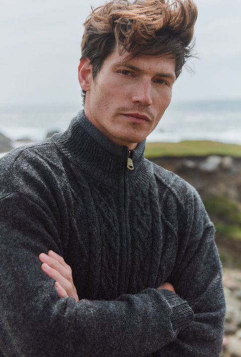 Farmleigh Lined Wool Mens Cardigan - Grey