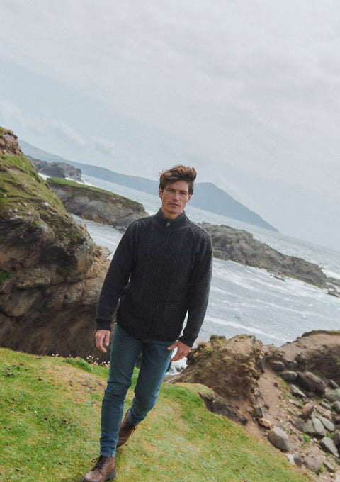 Cardigan en laine doublé Farmleigh pour homme - Gris