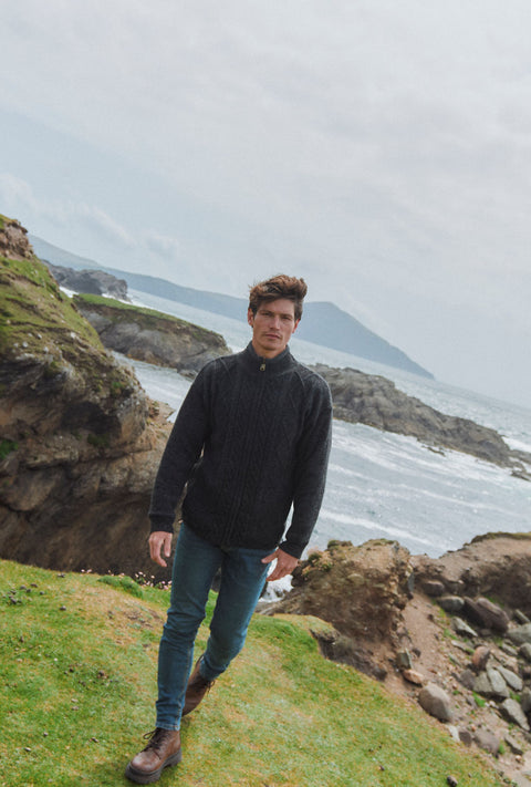 Farmleigh Lined Wool Mens Cardigan - Grey
